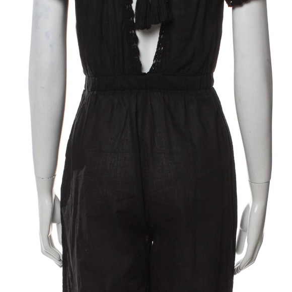 LoveShackFancy Black Cotton Sheer Beach Tassel Crochet Jumpsuit Small S 4 6 💕 - Picture 5 of 5